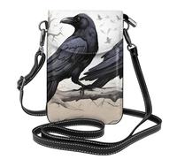 YYHWHJDE Small Cell Phone Purse 7.6x4.9in Cartoon Black Ravens Pattern Leather Crossbody Flap Phone Case For Women, Perfect For Walking, Camping