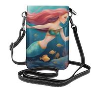 YYHWHJDE Small Cell Phone Purse 7.6x4.9in Cartoon Mermaid Pattern Leather Crossbody Flap Phone Case For Women, Perfect For Walking, Camping