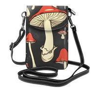 YYHWHJDE Small Cell Phone Purse 7.6x4.9in Cartoon Mushrooms Pattern Leather Crossbody Flap Phone Case For Women, Perfect For Walking, Camping Black