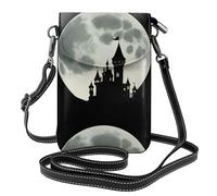 YYHWHJDE Small Cell Phone Purse 7.6x4.9in Castle Before The Moon Pattern Leather Crossbody Flap Phone Case For Women, Perfect For Walking, Camping