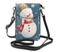 YYHWHJDE Small Cell Phone Purse 7.6x4.9in Christmas Carton Snowman Pattern Leather Crossbody Flap Phone Case For Women, Perfect For Walking, Camping Black