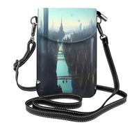 YYHWHJDE Small Cell Phone Purse 7.6x4.9in Cities Of The Future Pattern Leather Crossbody Flap Phone Case For Women, Perfect For Walking, Camping