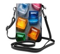YYHWHJDE Small Cell Phone Purse 7.6x4.9in Colored Ice Cubes Picture Leather Crossbody Flap Phone Case For Women, Perfect For Walking, Camping Black