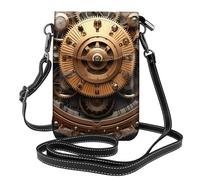 YYHWHJDE Small Cell Phone Purse 7.6x4.9in Cool Steampunk Gears Pattern Leather Crossbody Flap Phone Case For Women, Perfect For Walking, Camping Black