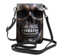 YYHWHJDE Small Cell Phone Purse 7.6x4.9in Copper-Colored Skull Pattern Leather Crossbody Flap Phone Case For Women, Perfect For Walking, Camping Black