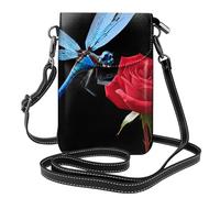 YYHWHJDE Small Cell Phone Purse 7.6x4.9in Dragonfly Kisses Rose Picture Leather Crossbody Flap Phone Case For Women, Perfect For Walking, Camping