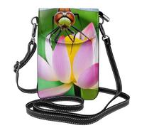 YYHWHJDE Small Cell Phone Purse 7.6x4.9in Dragonfly On Lotus Flower Pattern Leather Crossbody Flap Phone Case For Women, Perfect For Walking, Camping