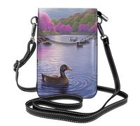 YYHWHJDE Small Cell Phone Purse 7.6x4.9in Ducks On The Lake Picture Leather Crossbody Flap Phone Case For Women, Perfect For Walking, Camping
