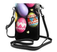 YYHWHJDE Small Cell Phone Purse 7.6x4.9in Easter Eggs Sprinkled With Love Picture Leather Crossbody Flap Phone Case For Women, Perfect For Walking, Camping Black