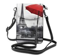 YYHWHJDE Small Cell Phone Purse 7.6x4.9in Eiffel Tower With Red Umbrella Pattern Leather Crossbody Flap Phone Case For Women, Perfect For Walking, Camping