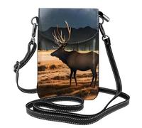 YYHWHJDE Small Cell Phone Purse 7.6x4.9in Elk In The Meadow Picture Leather Crossbody Flap Phone Case For Women, Perfect For Walking, Camping