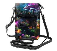 YYHWHJDE Small Cell Phone Purse 7.6x4.9in Fantasy Mushroom Forest Picture Leather Crossbody Flap Phone Case For Women, Perfect For Walking, Camping Black