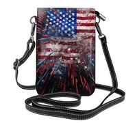YYHWHJDE Small Cell Phone Purse 7.6x4.9in Firework American Flag 4th Of July Pattern Leather Crossbody Flap Phone Case For Women, Perfect For Walking, Camping Black