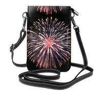 YYHWHJDE Small Cell Phone Purse 7.6x4.9in Fireworks Blooming In The Night Sky Picture Leather Crossbody Flap Phone Case For Women, Perfect For Walking, Camping