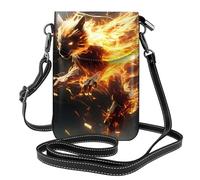 YYHWHJDE Small Cell Phone Purse 7.6x4.9in Flaming Fox Picture Leather Crossbody Flap Phone Case For Women, Perfect For Walking, Camping Black
