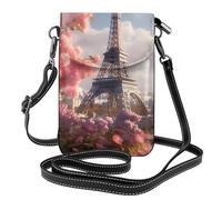 YYHWHJDE Small Cell Phone Purse 7.6x4.9in Flower Paris Eiffel Tower Pattern Leather Crossbody Flap Phone Case For Women, Perfect For Walking, Camping