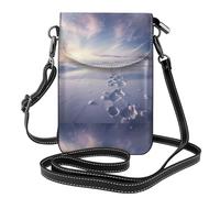 YYHWHJDE Small Cell Phone Purse 7.6x4.9in Footprints In The Snow Pattern Leather Crossbody Flap Phone Case For Women, Perfect For Walking, Camping