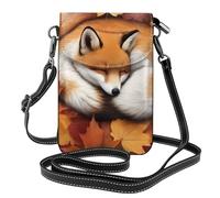 YYHWHJDE Small Cell Phone Purse 7.6x4.9in Fox Maple Leaf Nest Picture Leather Crossbody Flap Phone Case For Women, Perfect For Walking, Camping Black