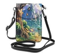 YYHWHJDE Small Cell Phone Purse 7.6x4.9in Fruit Tree At Village Head Picture Leather Crossbody Flap Phone Case For Women, Perfect For Walking, Camping Black