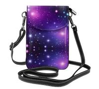 YYHWHJDE Small Cell Phone Purse 7.6x4.9in Galaxy Starry Space Purple Starry Pattern Leather Crossbody Flap Phone Case For Women, Perfect For Walking, Camping