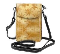 YYHWHJDE Small Cell Phone Purse 7.6x4.9in Gold Silk Christmas Pattern Leather Crossbody Flap Phone Case For Women, Perfect For Walking, Camping