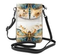 YYHWHJDE Small Cell Phone Purse 7.6x4.9in Golden Delicate Dragonfly On Yellow Background Pattern Leather Crossbody Flap Phone Case For Women, Perfect For Walking, Camping