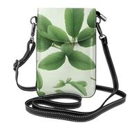 YYHWHJDE Small Cell Phone Purse 7.6x4.9in Green Flower Herb Sage Leaves And Branches Pattern Leather Crossbody Flap Phone Case For Women, Perfect For Walking, Camping