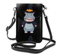 YYHWHJDE Small Cell Phone Purse 7.6x4.9in Hippo Wearing Witch Hat Pattern Leather Crossbody Flap Phone Case For Women, Perfect For Walking, Camping