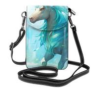 YYHWHJDE Small Cell Phone Purse 7.6x4.9in Ice Blue Unicorn Picture Leather Crossbody Flap Phone Case For Women, Perfect For Walking, Camping