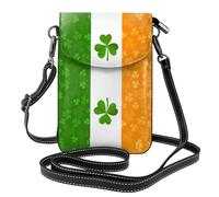 YYHWHJDE Small Cell Phone Purse 7.6x4.9in Irish Flag Pattern Leather Crossbody Flap Phone Case For Women, Perfect For Walking, Camping Black
