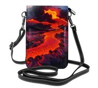 YYHWHJDE Small Cell Phone Purse 7.6x4.9in Lava Fire Sea Picture Leather Crossbody Flap Phone Case For Women, Perfect For Walking, Camping Black