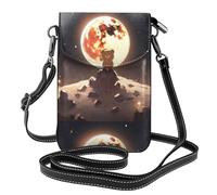 YYHWHJDE Small Cell Phone Purse 7.6x4.9in Little Brown Bear Watching The Moon Pattern Leather Crossbody Flap Phone Case For Women, Perfect For Walking, Camping