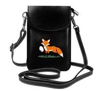 YYHWHJDE Small Cell Phone Purse 7.6x4.9in Little Fox Stealing Eggs Picture Leather Crossbody Flap Phone Case For Women, Perfect For Walking, Camping Black
