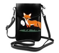 YYHWHJDE Small Cell Phone Purse 7.6x4.9in Little Fox Stealing Eggs Picture Leather Crossbody Flap Phone Case For Women, Perfect For Walking, Camping Black