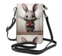 YYHWHJDE Small Cell Phone Purse 7.6x4.9in Little Gray Rabbit Holding A Heart Pattern Leather Crossbody Flap Phone Case For Women, Perfect For Walking, Camping
