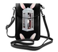 YYHWHJDE Small Cell Phone Purse 7.6x4.9in Little Gray Rabbit In The Phone Booth Pattern Leather Crossbody Flap Phone Case For Women, Perfect For Walking, Camping