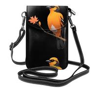 YYHWHJDE Small Cell Phone Purse 7.6x4.9in Little Oriole Holding A Maple Leaf Pattern Leather Crossbody Flap Phone Case For Women, Perfect For Walking, Camping