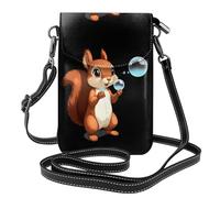 YYHWHJDE Small Cell Phone Purse 7.6x4.9in Little Squirrel Playing With Bubbles Picture Leather Crossbody Flap Phone Case For Women, Perfect For Walking, Camping Black