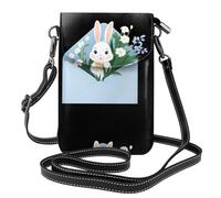 YYHWHJDE Small Cell Phone Purse 7.6x4.9in Little White Rabbit Flowers On The Envelope Pattern Leather Crossbody Flap Phone Case For Women, Perfect For Walking, Camping