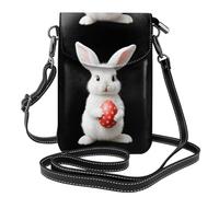 YYHWHJDE Small Cell Phone Purse 7.6x4.9in Little White Rabbit Holding Easter Egg Picture Leather Crossbody Flap Phone Case For Women, Perfect For Walking, Camping