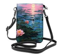 YYHWHJDE Small Cell Phone Purse 7.6x4.9in Lotus Marsh Picture Leather Crossbody Flap Phone Case For Women, Perfect For Walking, Camping