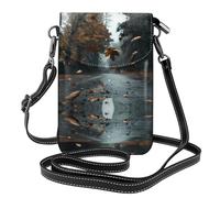 YYHWHJDE Small Cell Phone Purse 7.6x4.9in Maple Leaf Trail Picture Leather Crossbody Flap Phone Case For Women, Perfect For Walking, Camping Black