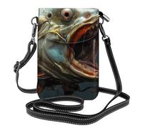 YYHWHJDE Small Cell Phone Purse 7.6x4.9in Mechanical Fish Picture Leather Crossbody Flap Phone Case For Women, Perfect For Walking, Camping Black
