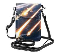 YYHWHJDE Small Cell Phone Purse 7.6x4.9in Meteorite Impact Picture Leather Crossbody Flap Phone Case For Women, Perfect For Walking, Camping Black