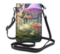 YYHWHJDE Small Cell Phone Purse 7.6x4.9in Microscopic Mushroom Picture Leather Crossbody Flap Phone Case For Women, Perfect For Walking, Camping Black