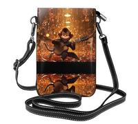 YYHWHJDE Small Cell Phone Purse 7.6x4.9in Monkey Music Pattern Leather Crossbody Flap Phone Case For Women, Perfect For Walking, Camping Black