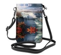 YYHWHJDE Small Cell Phone Purse 7.6x4.9in Niagara Falls Pattern Leather Crossbody Flap Phone Case For Women, Perfect For Walking, Camping Black