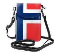 YYHWHJDE Small Cell Phone Purse 7.6x4.9in Norwegian Flag Picture Leather Crossbody Flap Phone Case For Women, Perfect For Walking, Camping Black