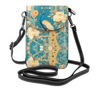 YYHWHJDE Small Cell Phone Purse 7.6x4.9in Oriental Peacock On Flower Tree Pattern Leather Crossbody Flap Phone Case For Women, Perfect For Walking, Camping