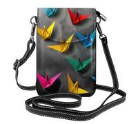 YYHWHJDE Small Cell Phone Purse 7.6x4.9in Origami Thousand Paper Crane Picture Leather Crossbody Flap Phone Case For Women, Perfect For Walking, Camping Black